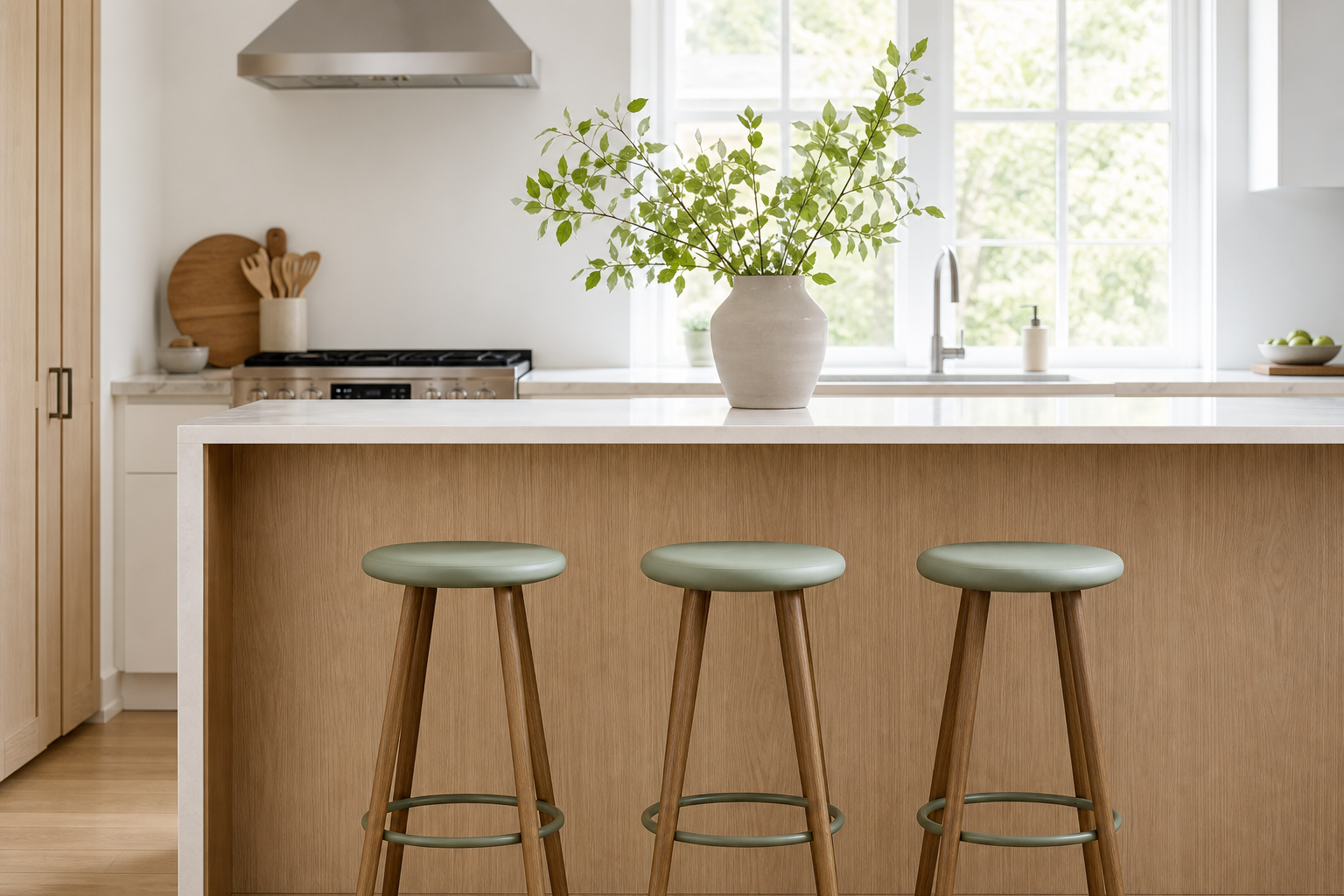 Bright kitchen with stools